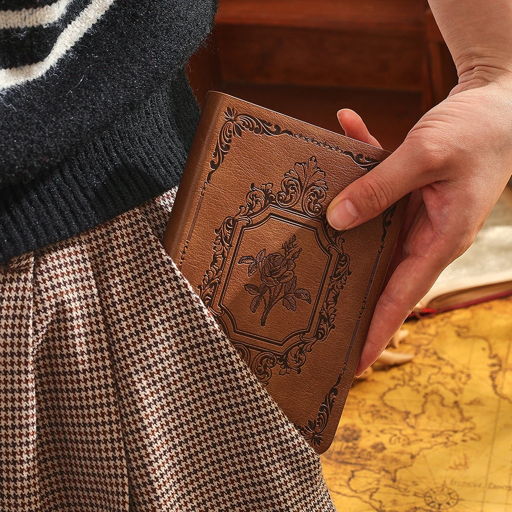 Leather bound journal in pocket