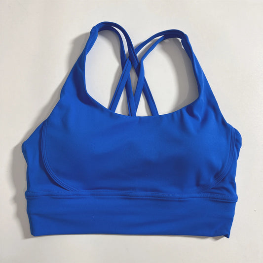 Solid Color Soft Cross Back Women Fitness Bra: High Strength Shockproof Gym Sports Top Push Up With Chest Pad
