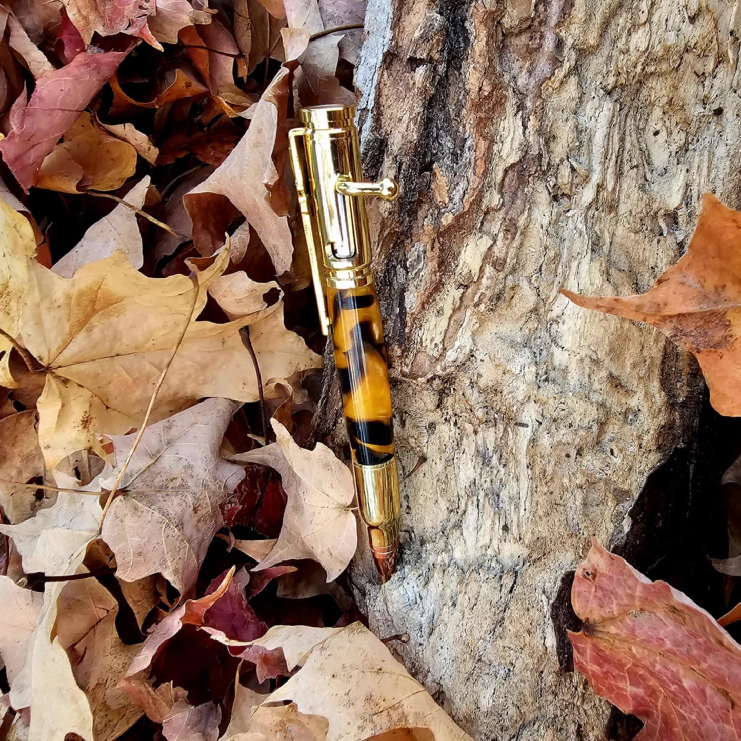 Hand made yellow bolt action pen