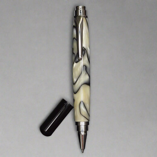 White and black rollester pen made to shine