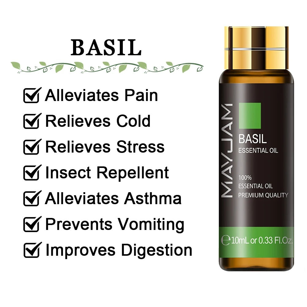 Image featuring basil a serene natural essential oils, promoting improvements to everday life  and relaxation.