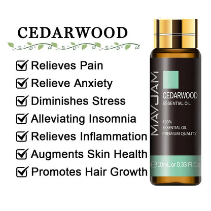 Image featuring cedarwood a serene natural essential oils, promoting improvements to everday life  and relaxation.