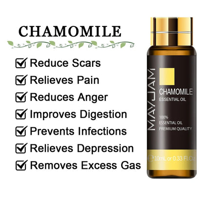 Image featuring chamomile a serene natural essential oils, promoting improvements to everday life  and relaxation.