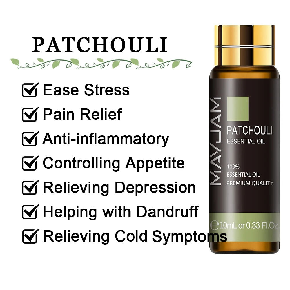 Image featuring patchouli a serene natural essential oils, promoting improvements to everday life  and relaxation.