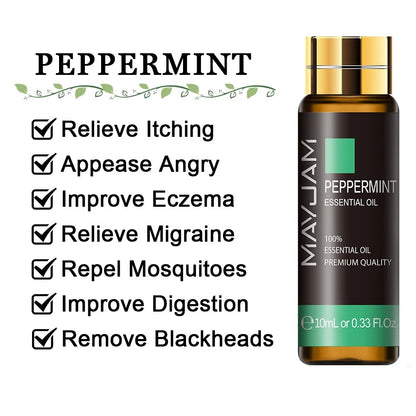 Image featuring peppermint a serene natural essential oils, promoting improvements to everday life  and relaxation.