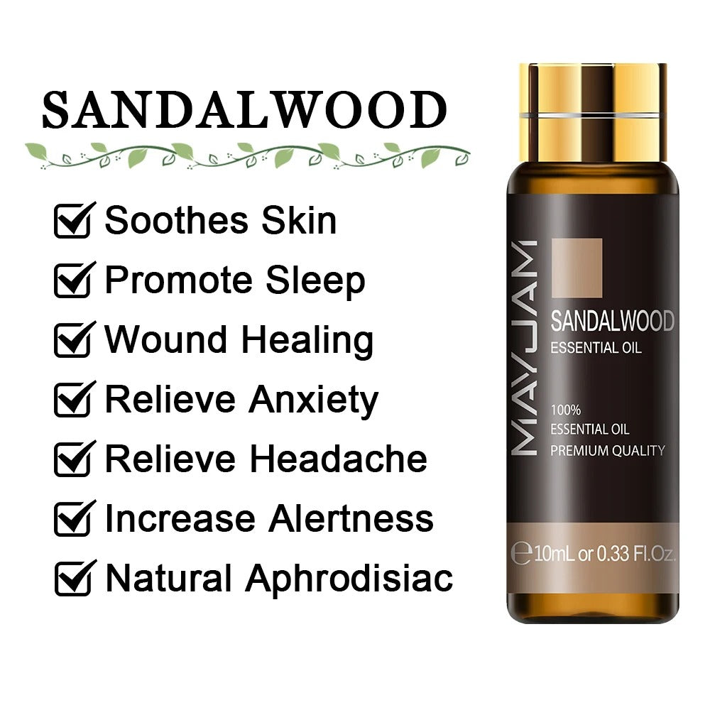 Image featuring sandlewood a serene natural essential oils, promoting improvements to everday life  and relaxation.