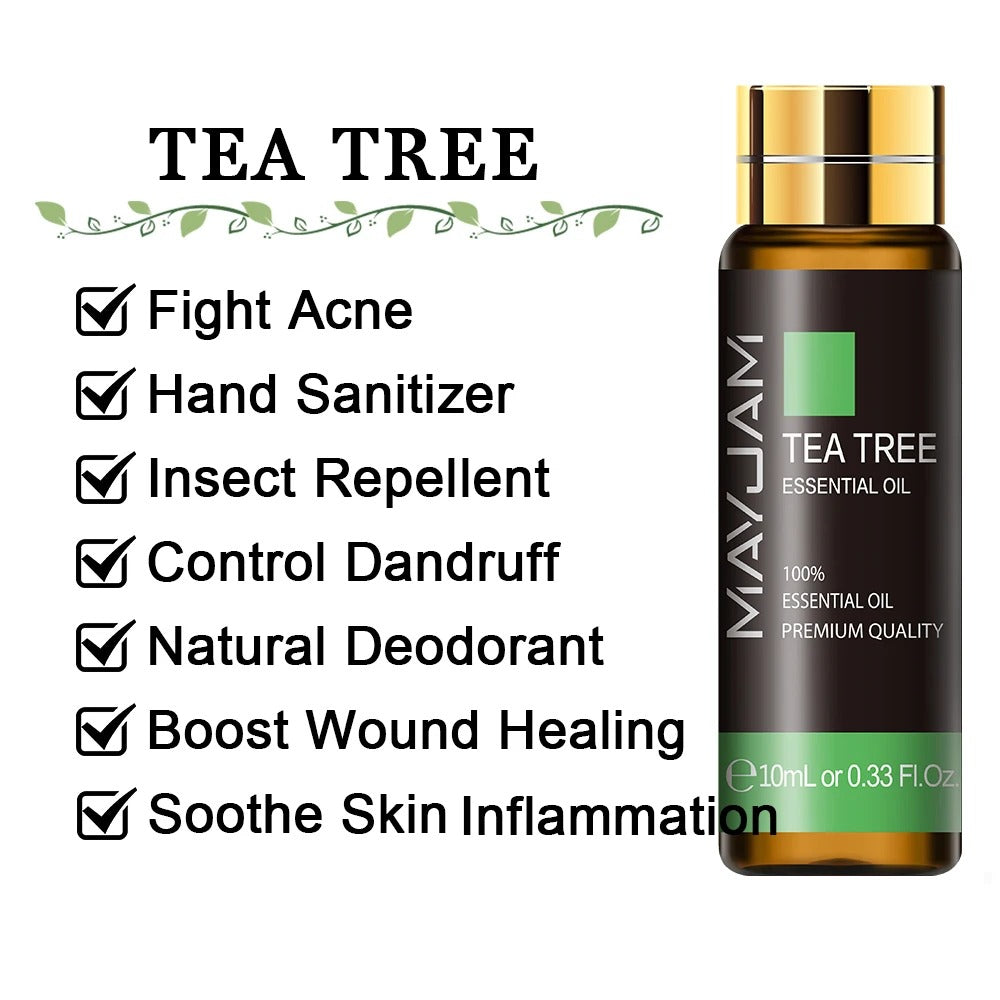 Image featuring tea tree a serene natural essential oils, promoting improvements to everday life  and relaxation.